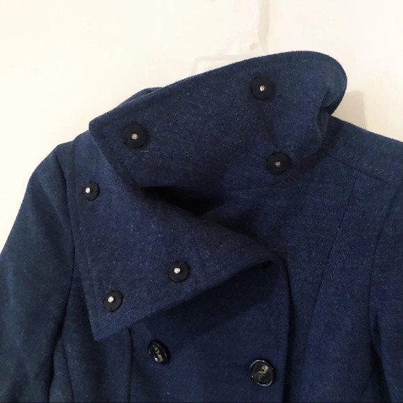 H&M Navy Blue Pea Coat Size 2 Small Blue Button Down Nautical Marine Preppy - Picture 3 of 11